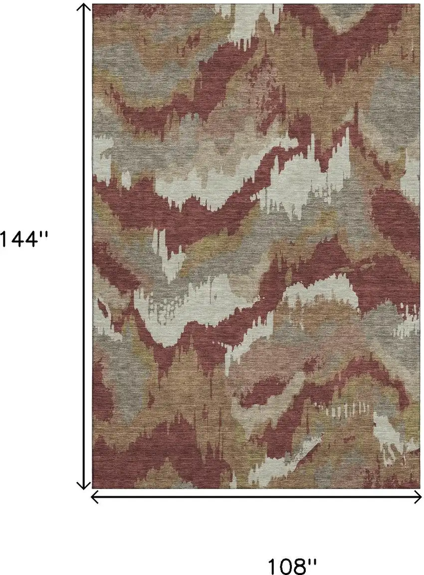 Rust Beige And Copper Abstract Washable Area Rug With UV Protection Photo 3