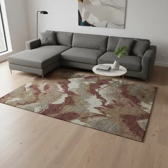 Rust Beige And Copper Abstract Washable Area Rug With UV Protection Photo 1