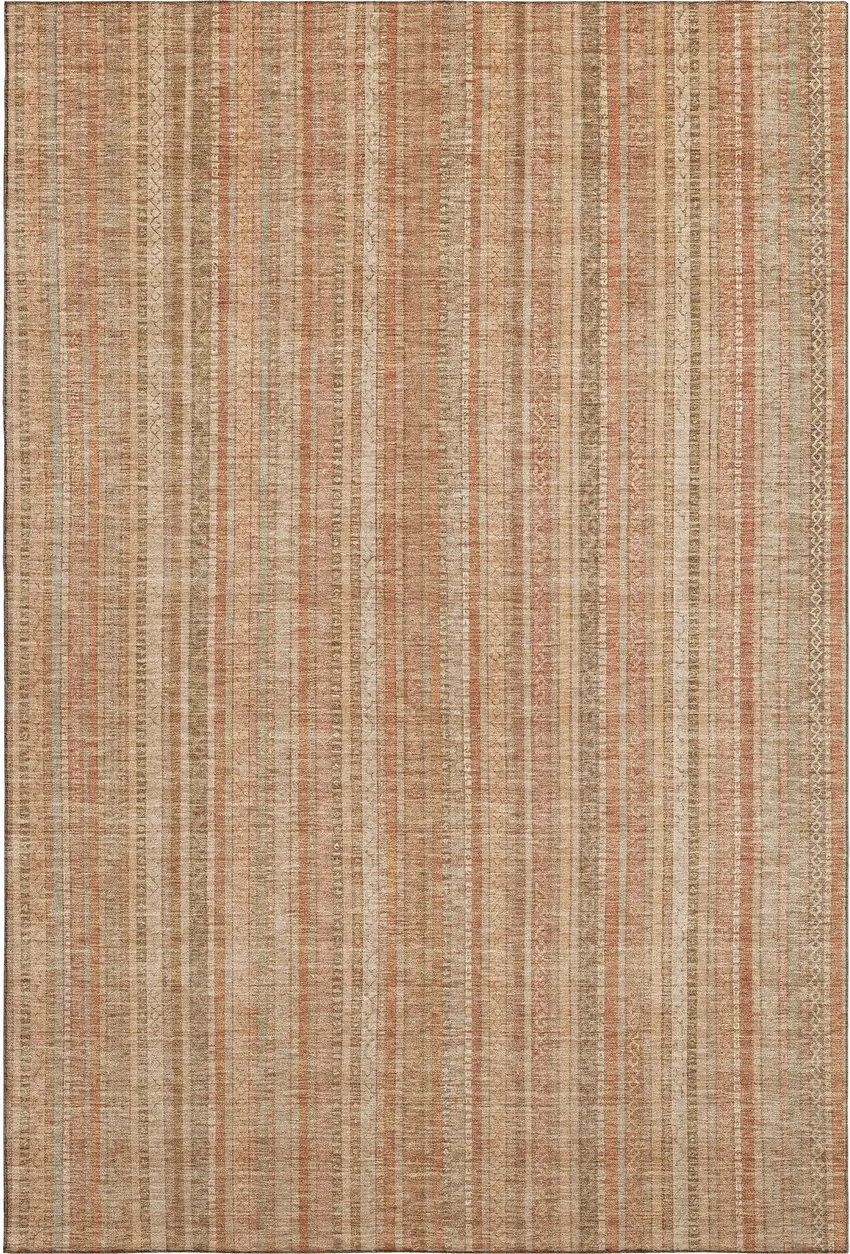 Rust Beige And Copper Striped Washable Area Rug With UV Protection Photo 3