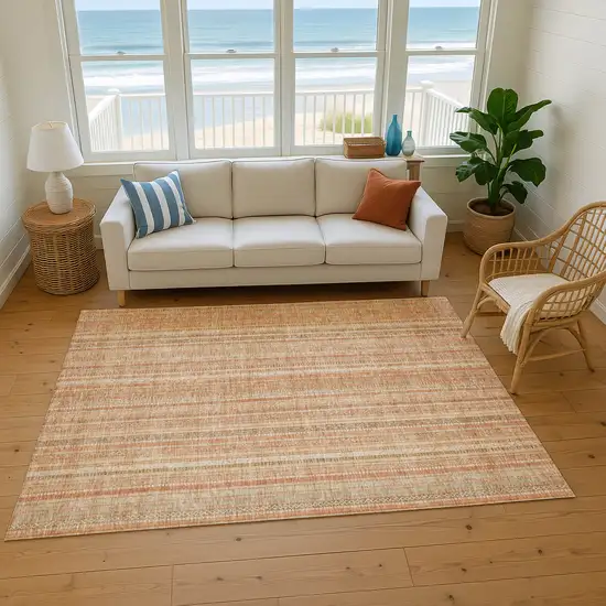 Rust Beige And Copper Striped Washable Area Rug With UV Protection Photo 1