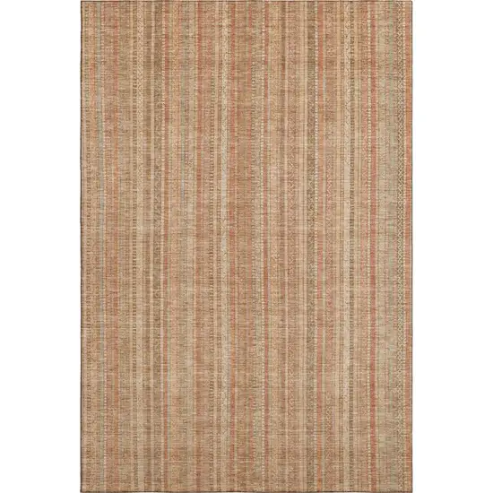 Rust Beige And Copper Striped Washable Area Rug With UV Protection Photo 3