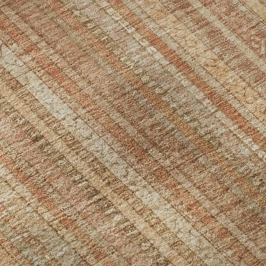 Rust Beige And Copper Striped Washable Area Rug With UV Protection Photo 7