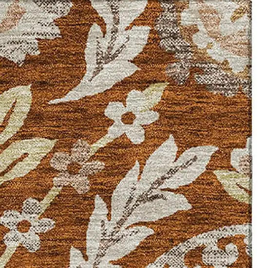 Rust Beige And Gold Floral Washable Area Rug With UV Protection Photo 4
