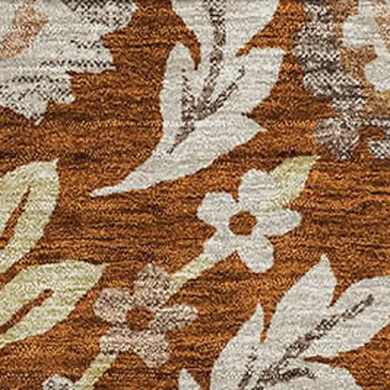 Rust Beige And Gold Floral Washable Area Rug With UV Protection Photo 3