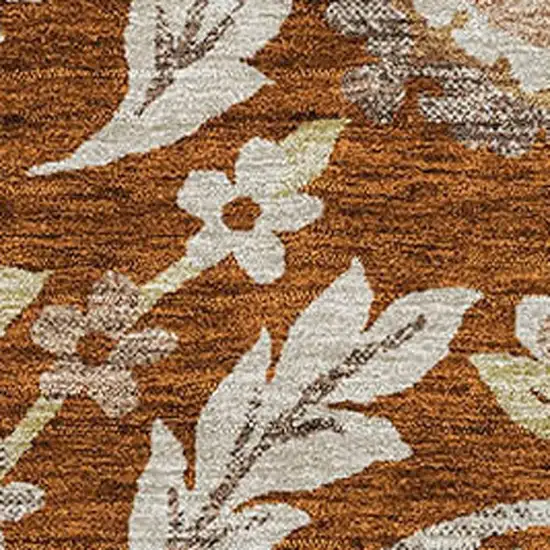 Rust Beige And Gold Floral Washable Area Rug With UV Protection Photo 3