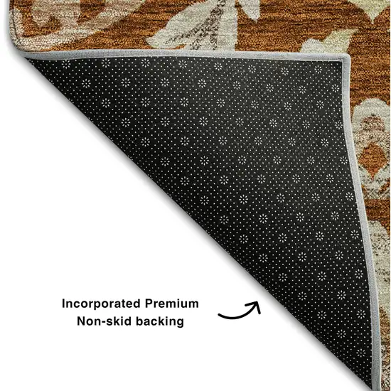 Rust Beige And Gold Floral Washable Area Rug With UV Protection Photo 7
