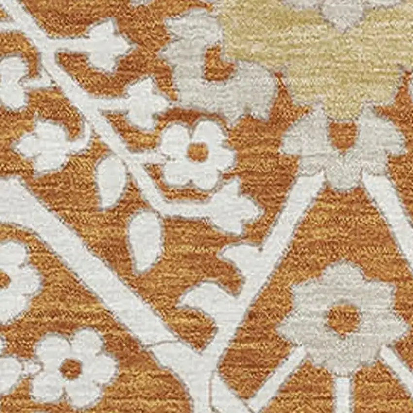 Rust Beige And Gold Floral Washable Area Rug With UV Protection Photo 4