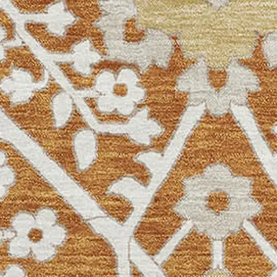 Rust Beige And Gold Floral Washable Area Rug With UV Protection Photo 4