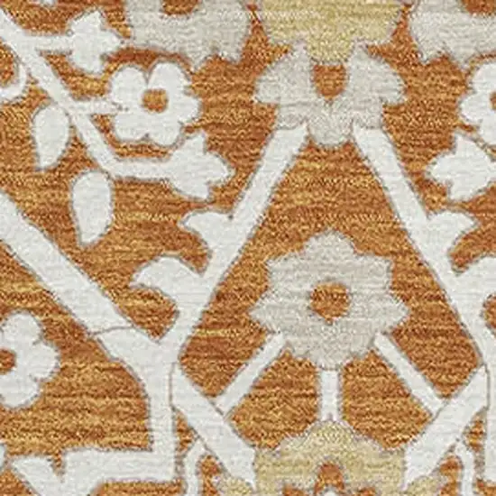 Rust Beige And Gold Floral Washable Area Rug With UV Protection Photo 4