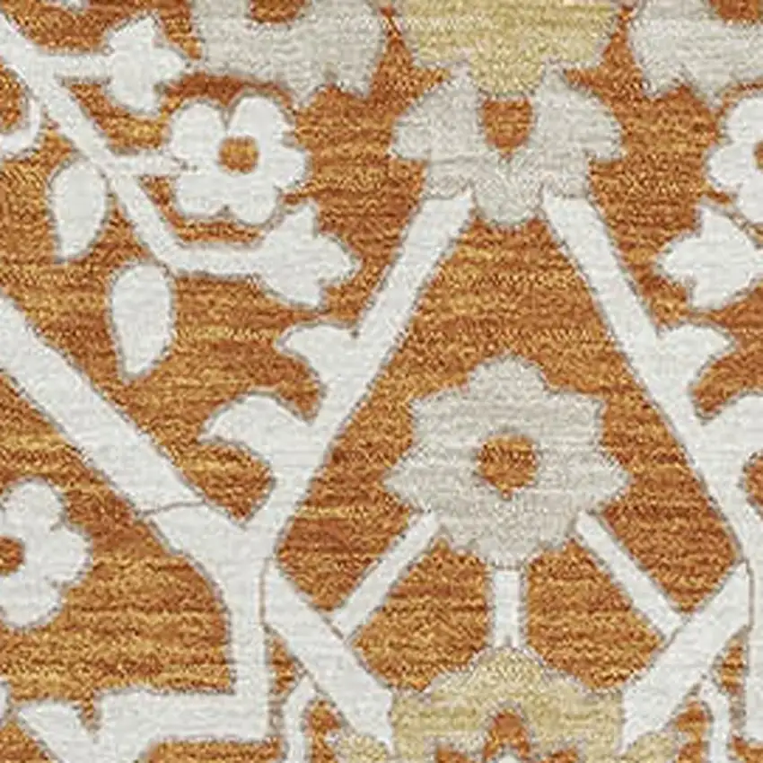 Rust Beige And Gold Floral Washable Area Rug With UV Protection Photo 4