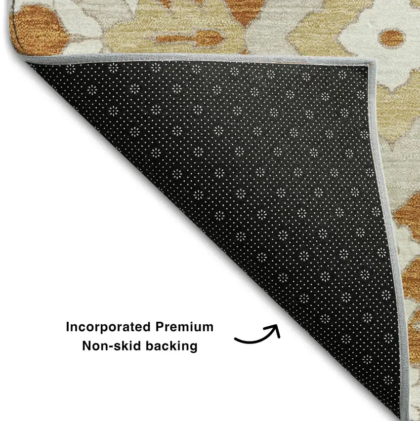 Rust Beige And Gold Floral Washable Area Rug With UV Protection Photo 8