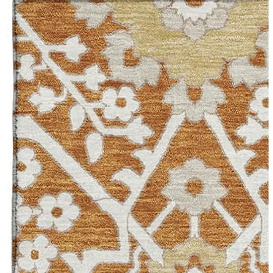 Rust Beige And Gold Floral Washable Area Rug With UV Protection Photo 4