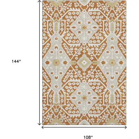 Rust Beige And Gold Floral Washable Area Rug With UV Protection Photo 3