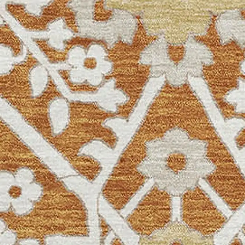 Rust Beige And Gold Floral Washable Area Rug With UV Protection Photo 4