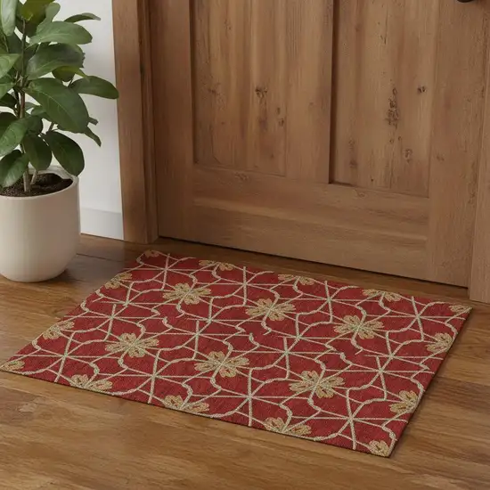 Rust Beige And Gold Geometric Washable Area Rug With UV Protection Photo 1