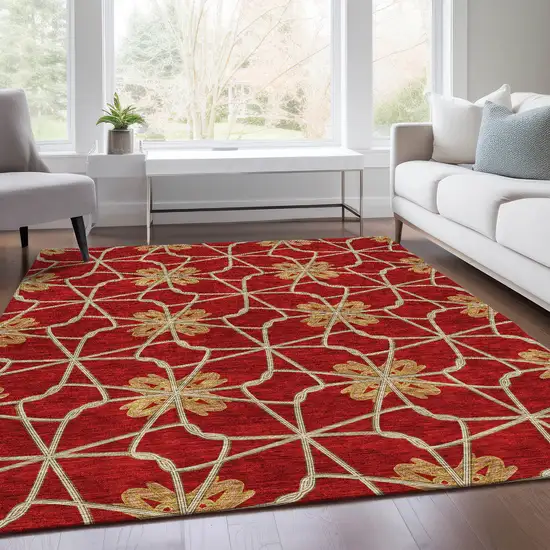 Rust Beige And Gold Geometric Washable Area Rug With UV Protection Photo 5