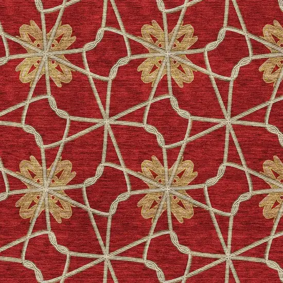 Rust Beige And Gold Geometric Washable Area Rug With UV Protection Photo 2