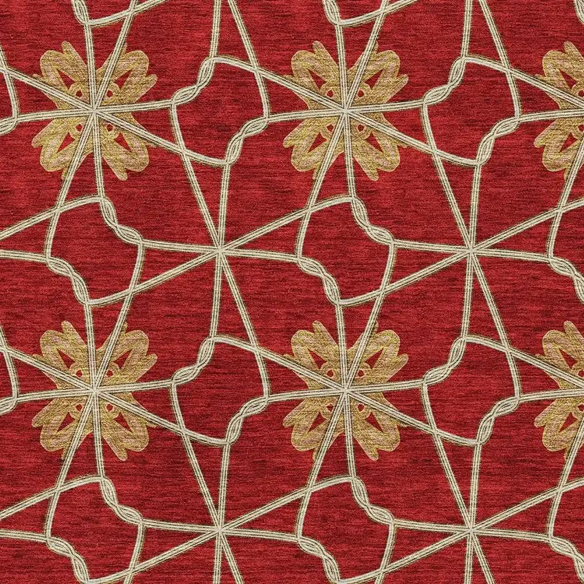 Rust Beige And Gold Geometric Washable Area Rug With UV Protection Photo 2