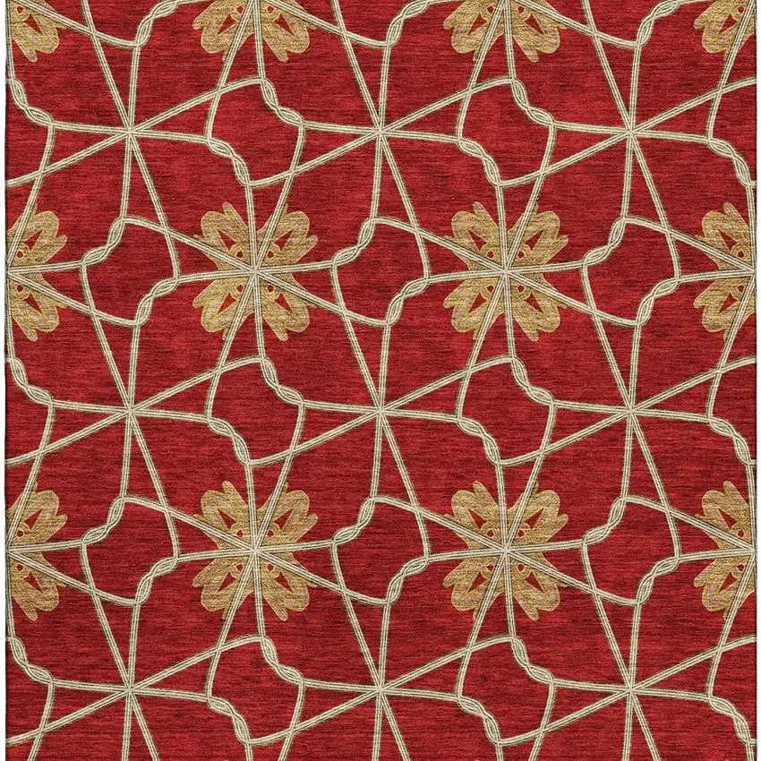 Rust Beige And Gold Geometric Washable Area Rug With UV Protection Photo 3