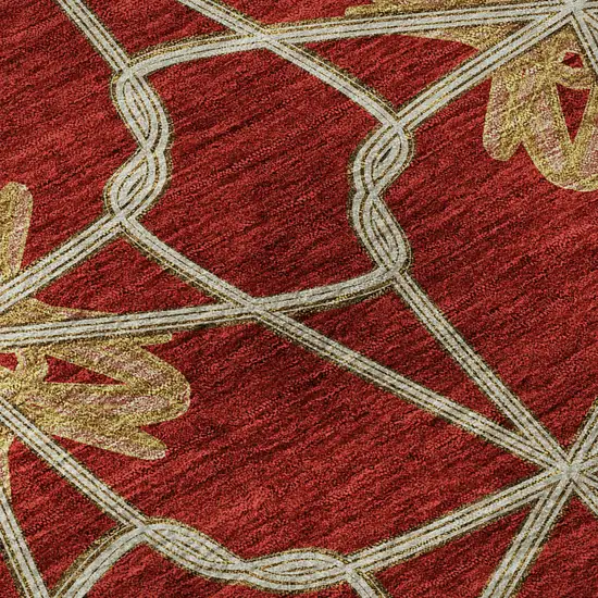 Rust Beige And Gold Geometric Washable Area Rug With UV Protection Photo 9