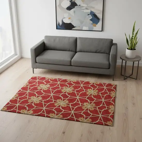 Rust Beige And Gold Geometric Washable Area Rug With UV Protection Photo 2
