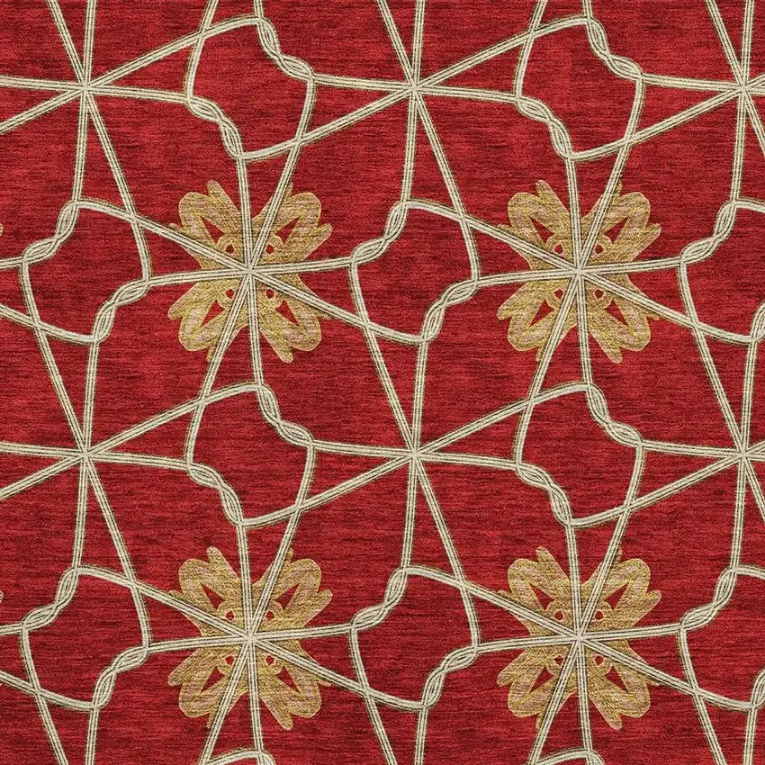 Rust Beige And Gold Geometric Washable Area Rug With UV Protection Photo 2