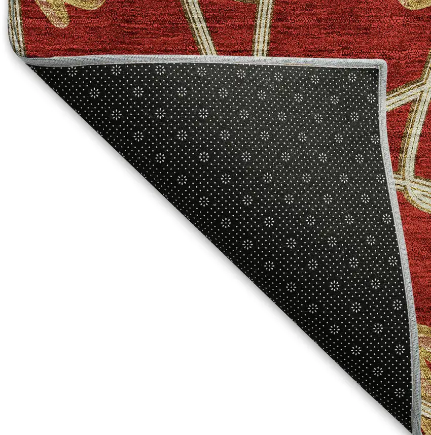 Rust Beige And Gold Geometric Washable Area Rug With UV Protection Photo 6