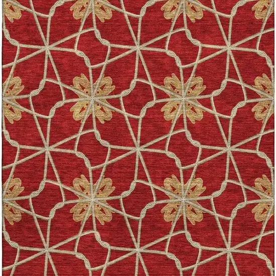 Rust Beige And Gold Geometric Washable Area Rug With UV Protection Photo 3