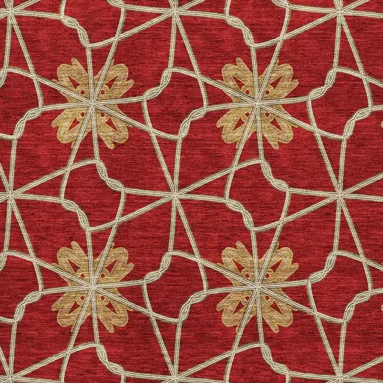 Rust Beige And Gold Geometric Washable Area Rug With UV Protection Photo 2