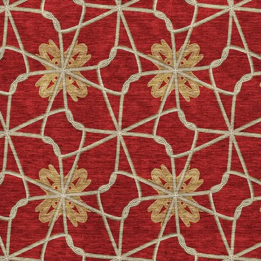 Rust Beige And Gold Geometric Washable Area Rug With UV Protection Photo 2