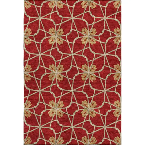 Rust Beige And Gold Geometric Washable Area Rug With UV Protection Photo 1