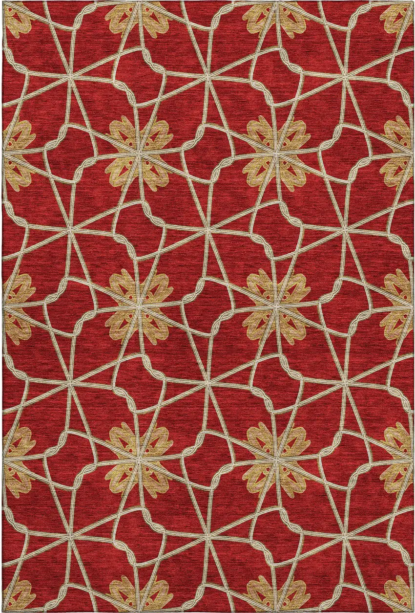 Rust Beige And Gold Geometric Washable Area Rug With UV Protection Photo 1