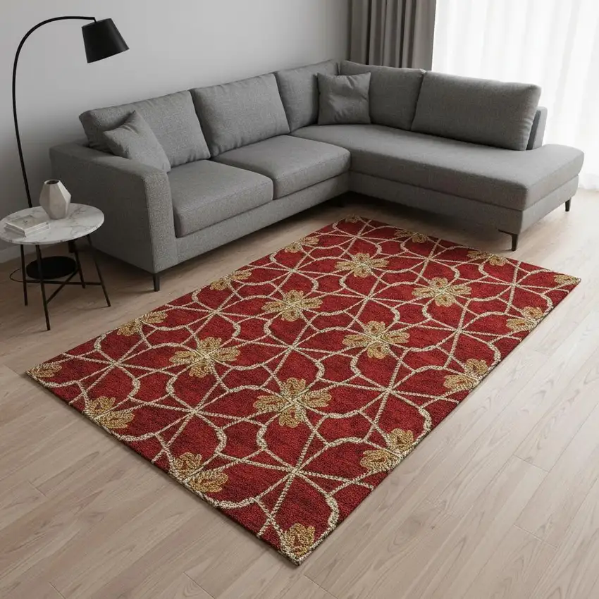 Rust Beige And Gold Geometric Washable Area Rug With UV Protection Photo 2