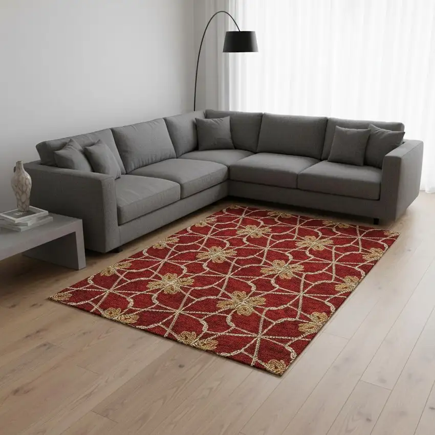 Rust Beige And Gold Geometric Washable Area Rug With UV Protection Photo 2