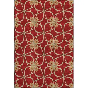 Photo of Rust Beige And Gold Geometric Washable Area Rug With UV Protection