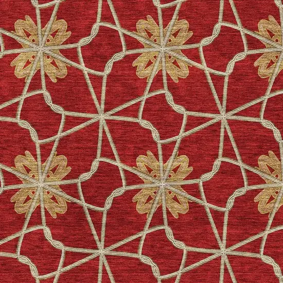 Rust Beige And Gold Geometric Washable Area Rug With UV Protection Photo 2