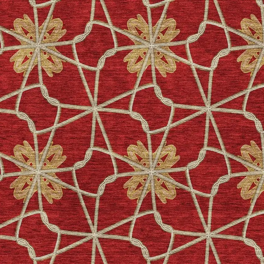 Rust Beige And Gold Geometric Washable Area Rug With UV Protection Photo 2