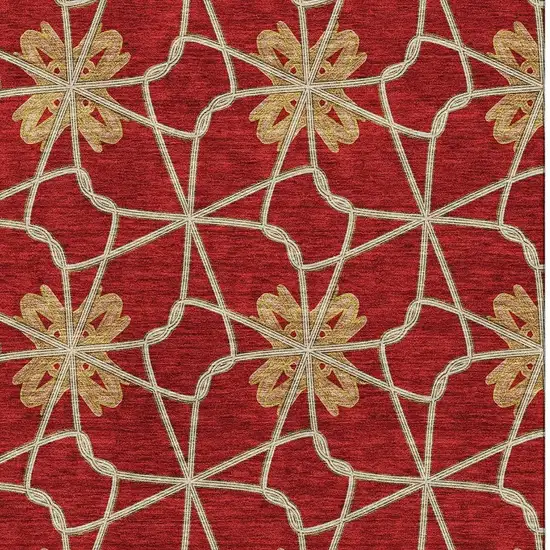 Rust Beige And Gold Geometric Washable Area Rug With UV Protection Photo 2