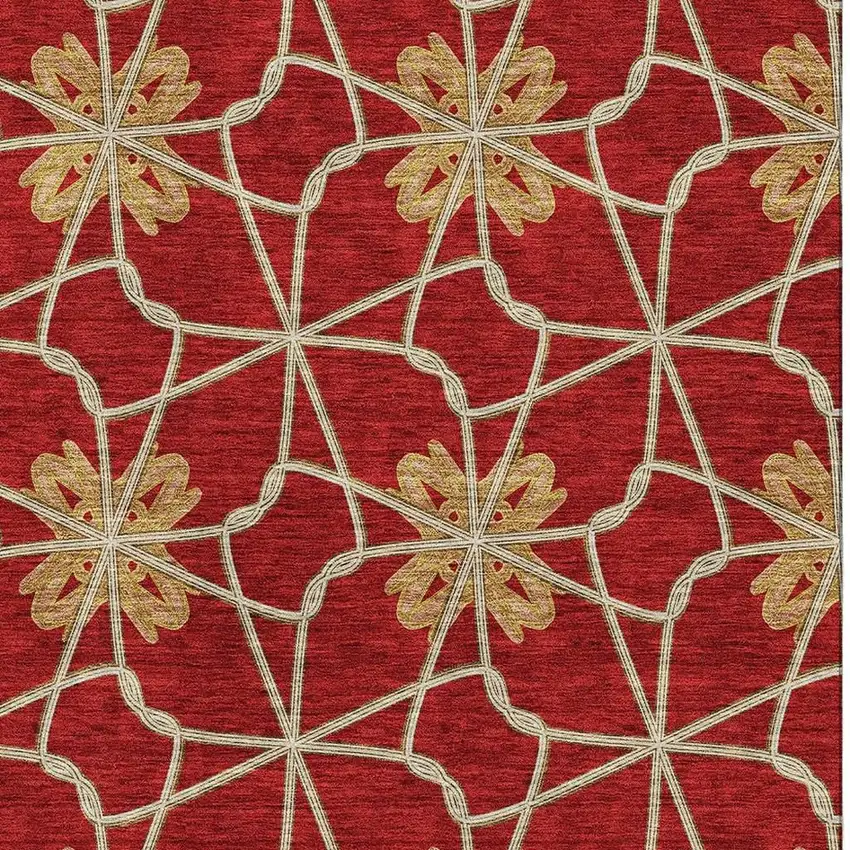 Rust Beige And Gold Geometric Washable Area Rug With UV Protection Photo 2