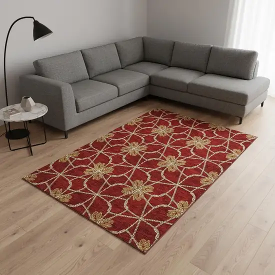 Rust Beige And Gold Geometric Washable Area Rug With UV Protection Photo 2