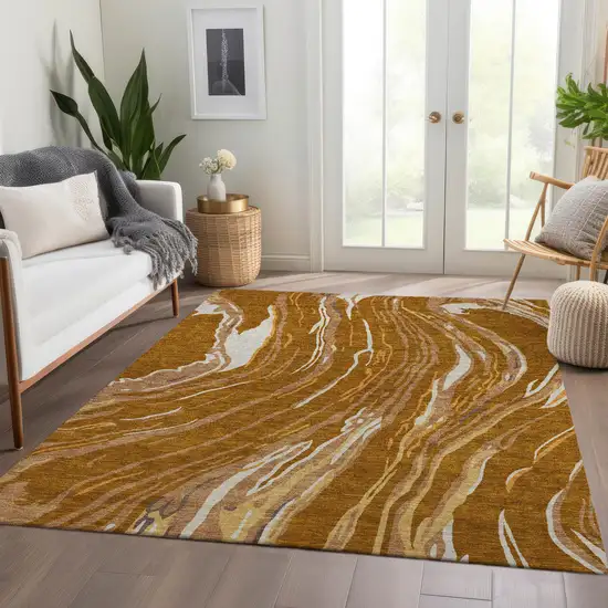 Rust Beige And Gray Abstract Washable Area Rug With UV Protection Photo 5