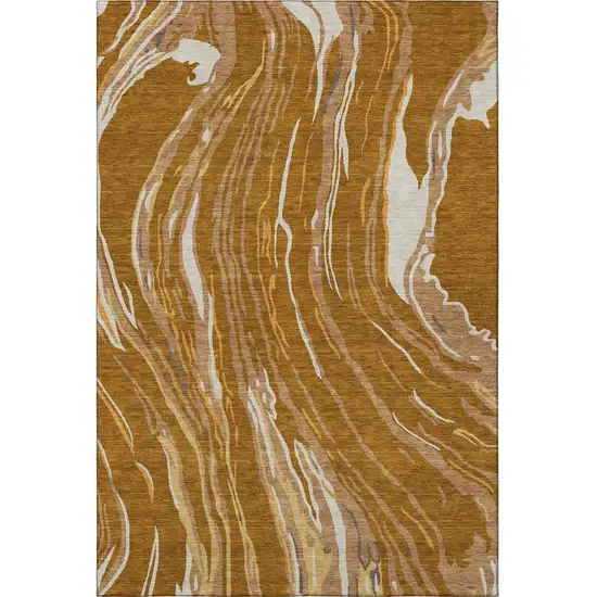 Rust Beige And Gray Abstract Washable Area Rug With UV Protection Photo 3