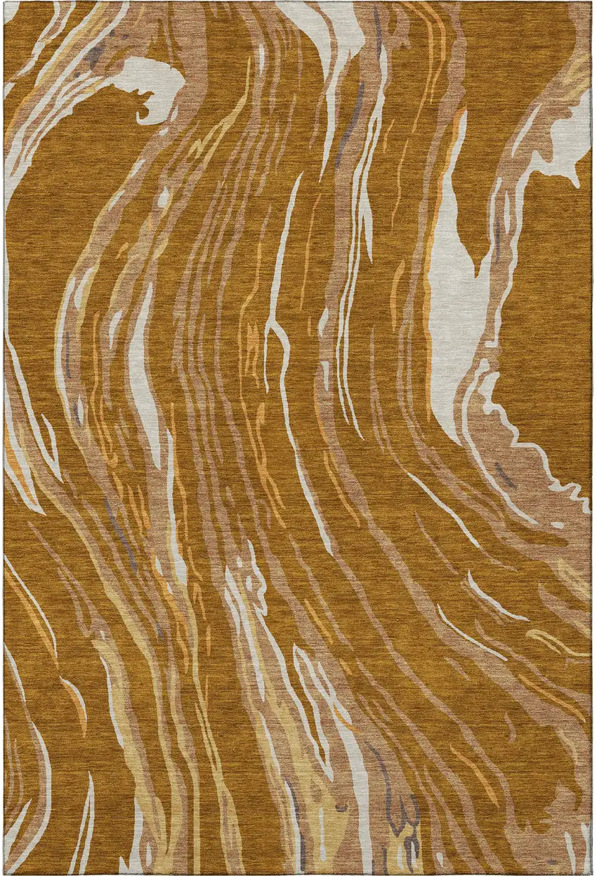 Rust Beige And Gray Abstract Washable Area Rug With UV Protection Photo 3