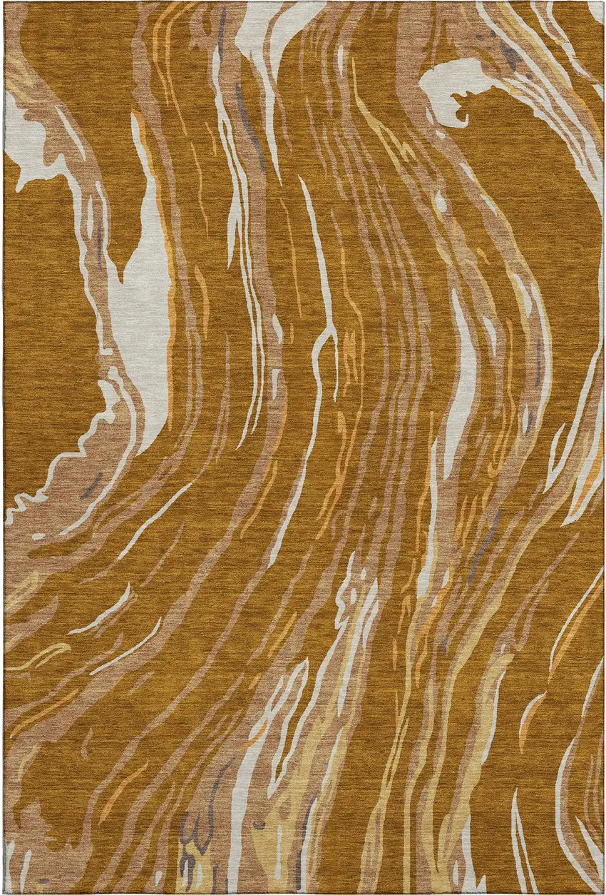 Rust Beige And Gray Abstract Washable Area Rug With UV Protection Photo 1