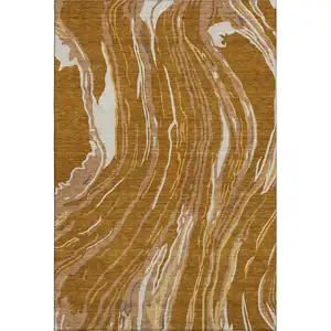 Photo of Rust Beige And Gray Abstract Washable Area Rug With UV Protection