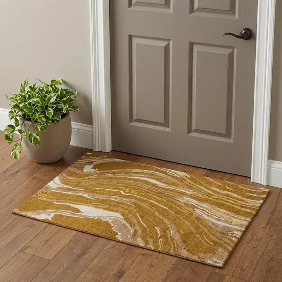 Rust Beige And Gray Abstract Washable Area Rug With UV Protection Photo 1