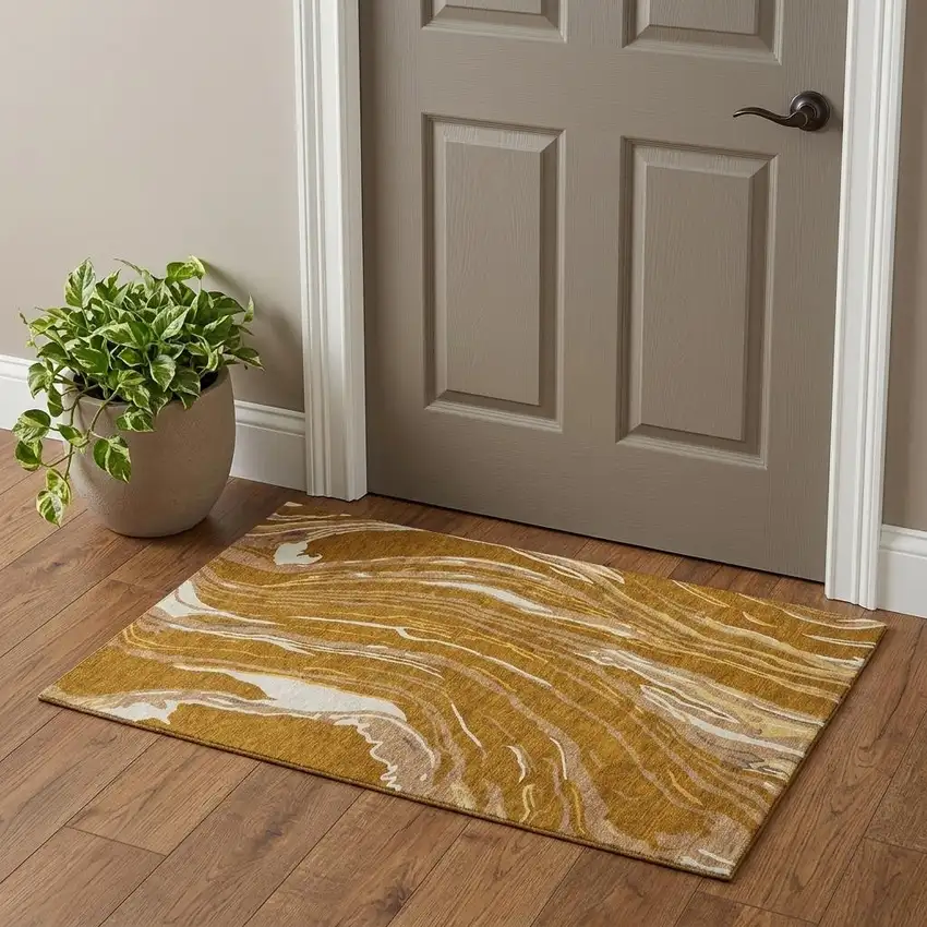 Rust Beige And Gray Abstract Washable Area Rug With UV Protection Photo 1