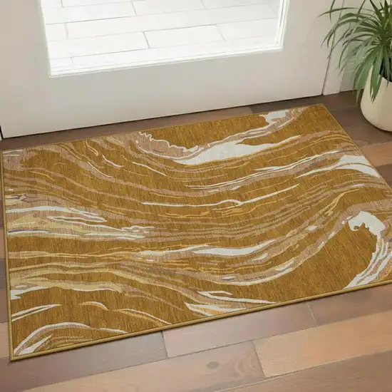 Rust Beige And Gray Abstract Washable Area Rug With UV Protection Photo 2