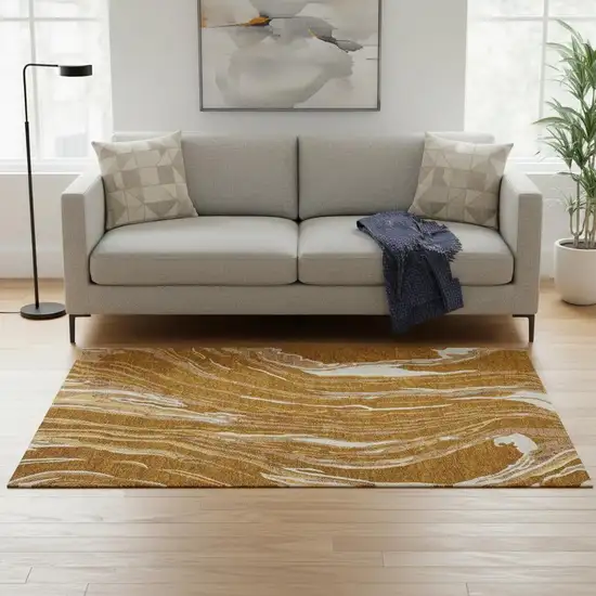 Rust Beige And Gray Abstract Washable Area Rug With UV Protection Photo 2