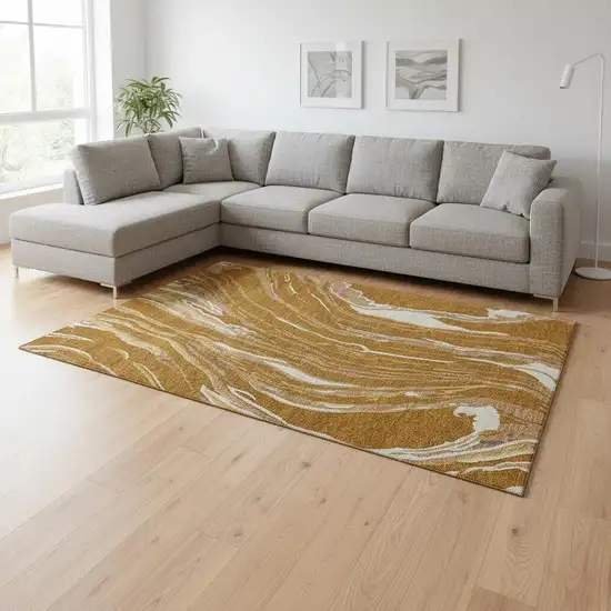 Rust Beige And Gray Abstract Washable Area Rug With UV Protection Photo 2